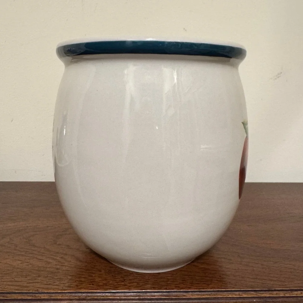 Vtg China Pearl 'Casuals' Apple Ceramic Utensil Holder Crock Farmhouse Kitchen